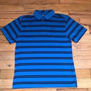Under Armour Groove Stripe Polo Size L Blue Black Golf Shirt